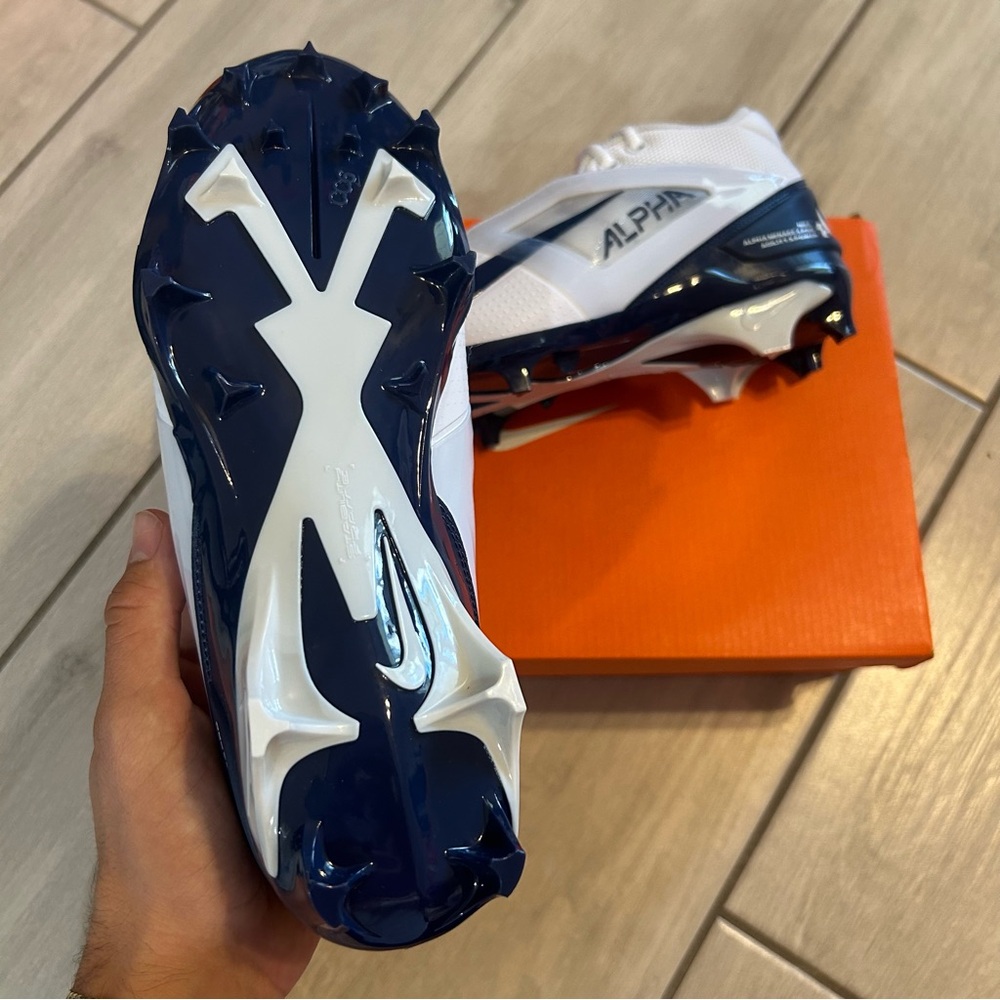 NIKE ALPHA MENACE 4 PRO FOOTBALL CLEATS WHITE/NAVY BLUE Size 7.5 - Picture 5 of 5